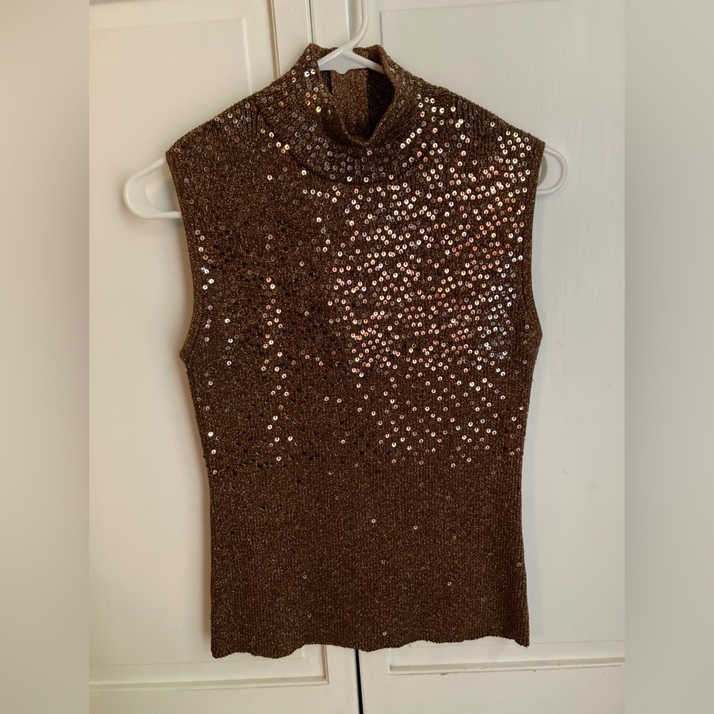 TanJay Gold Sequin Sleeveless Turtleneck Top